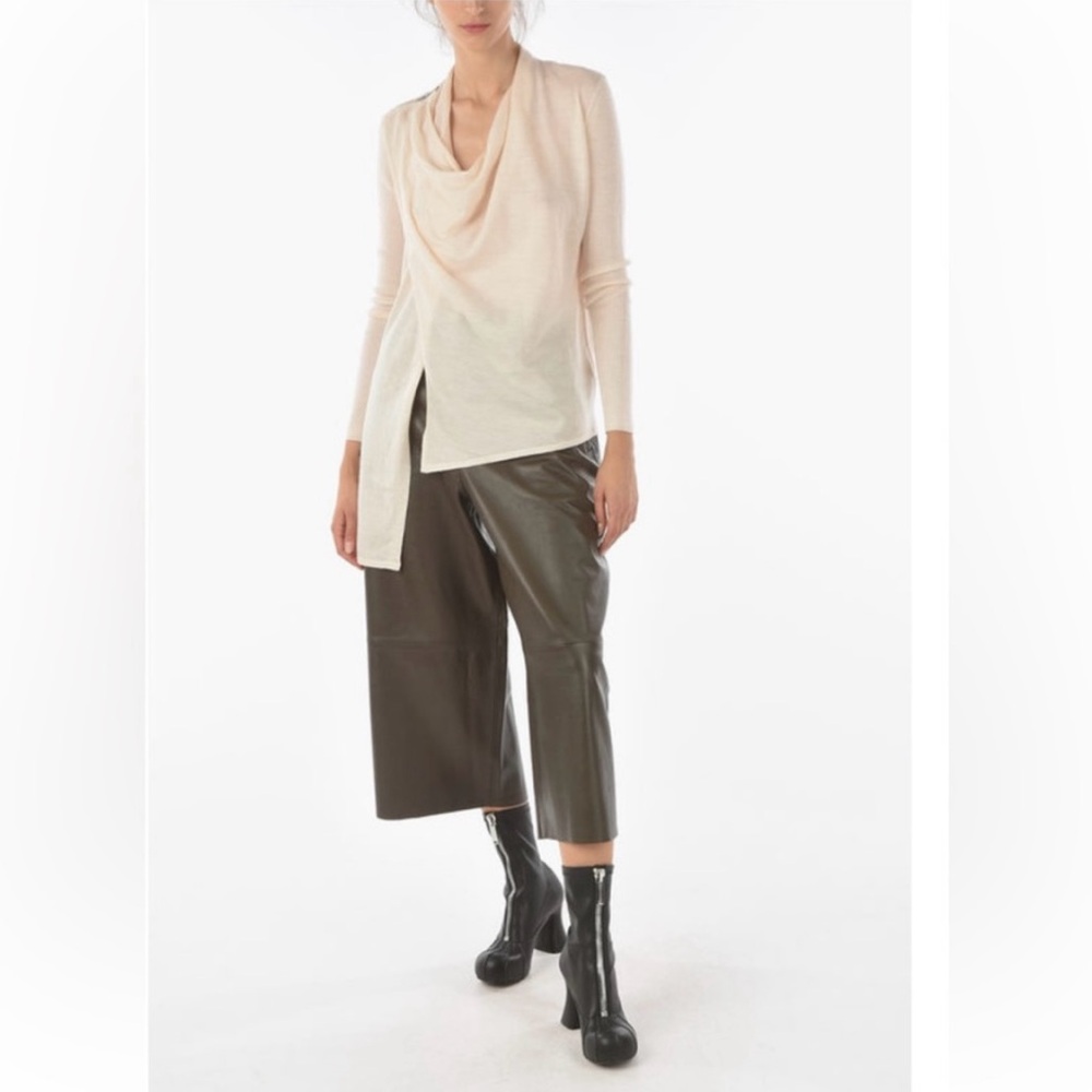 All Saints Drina Asymmetrical Zipper Shoulder Cotton Ribbed Cardigan Cream Wool